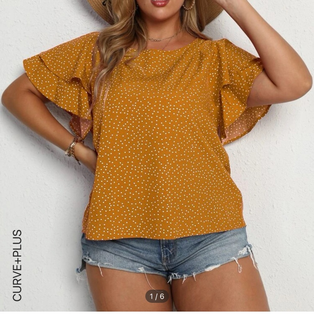 Shein Polka Dot Butterfly Sleeve Blouse
